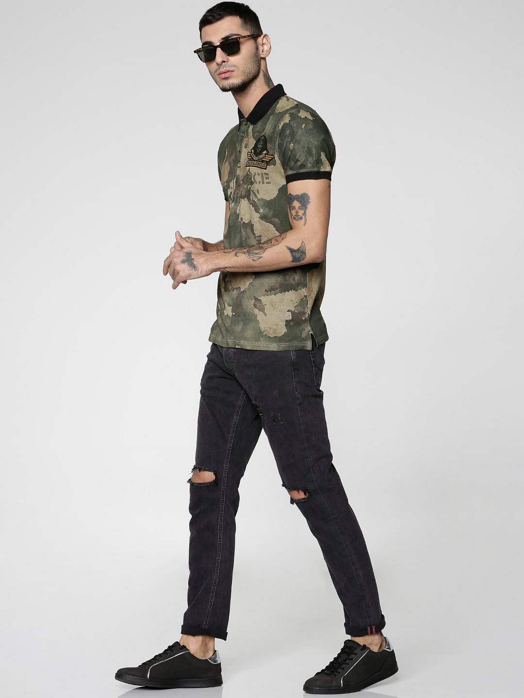 Brown Camo Slim Fit Polo Neck T-Shirt