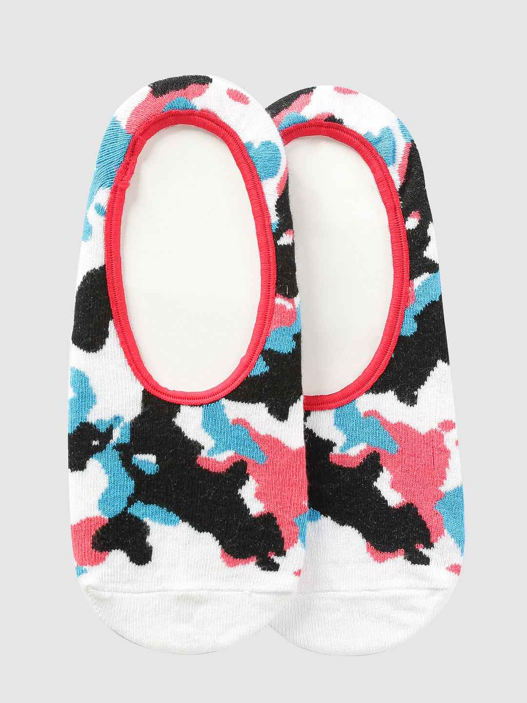 White Camo Print No Show Socks