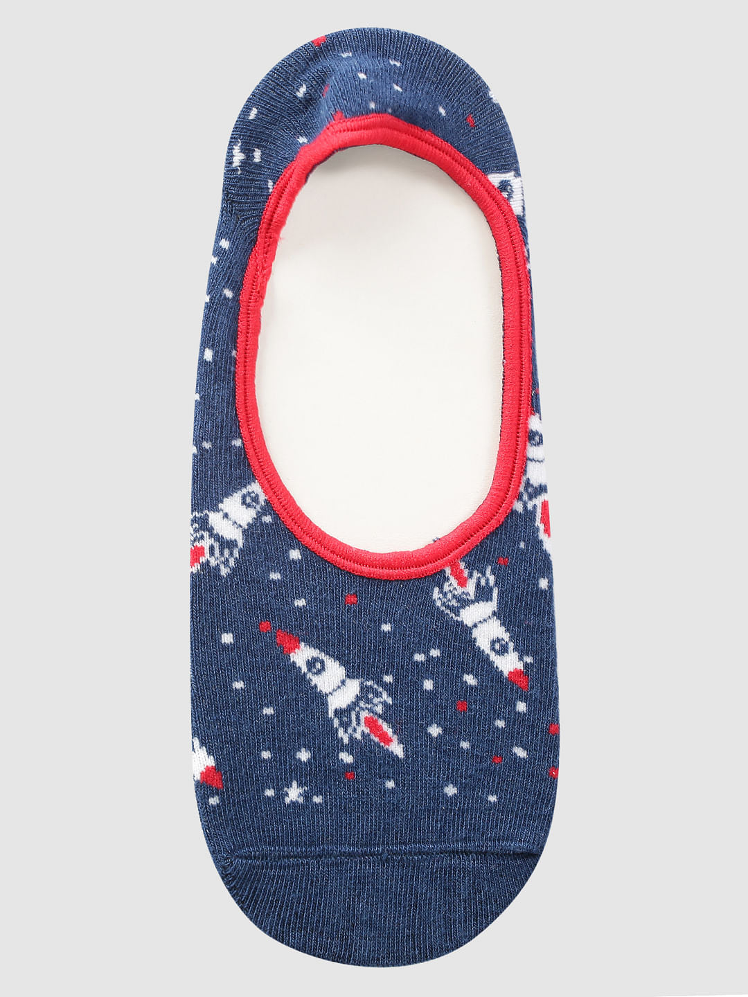 Blue Space Rocket Print No Show Socks - ONE