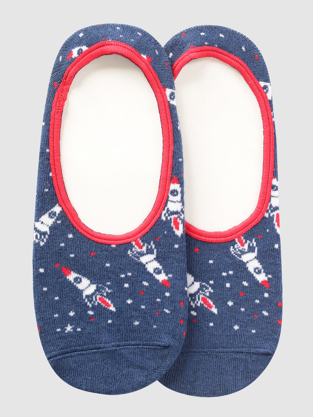 Blue Space Rocket Print No Show Socks