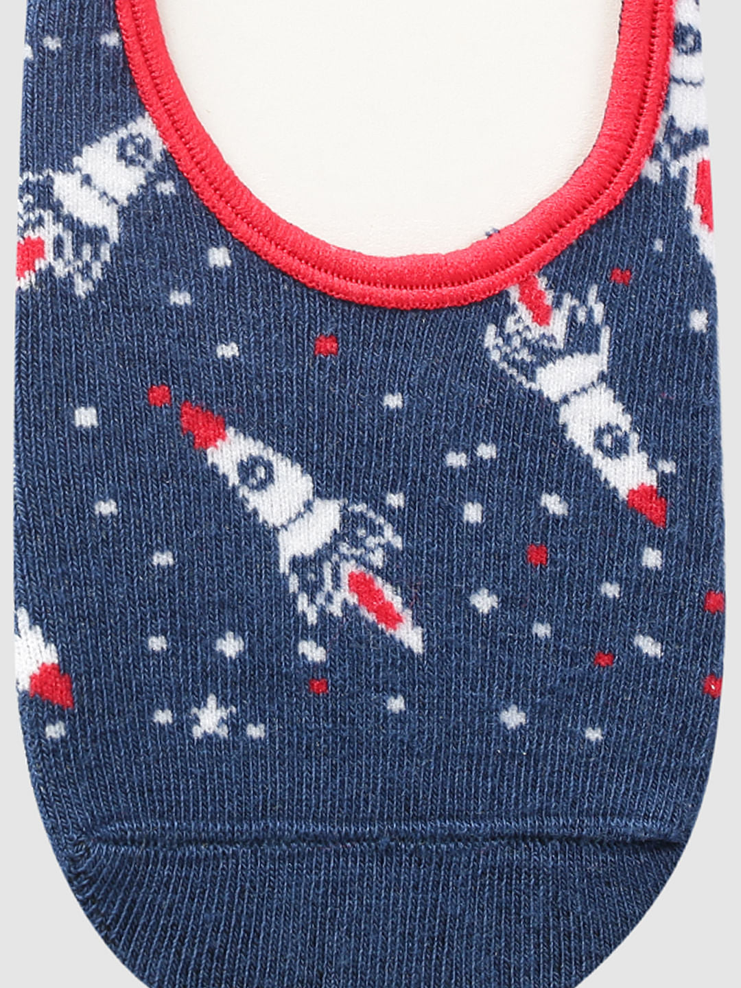 Blue Space Rocket Print No Show Socks