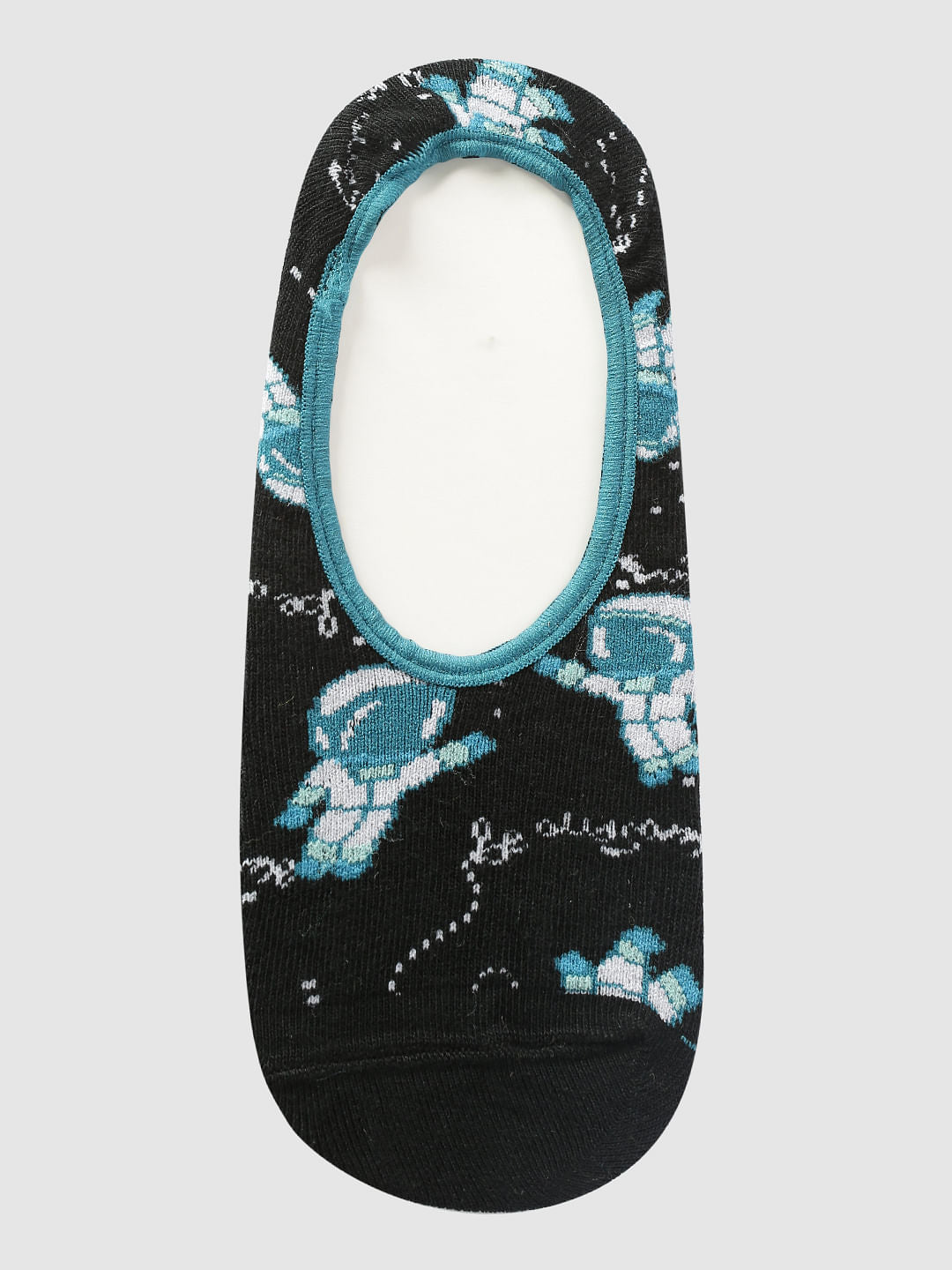 Black Astronaut Print No Show Socks - ONE
