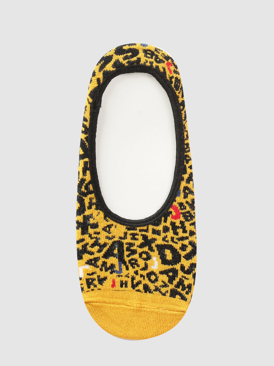 Yellow Text Print No Show Socks - ONE