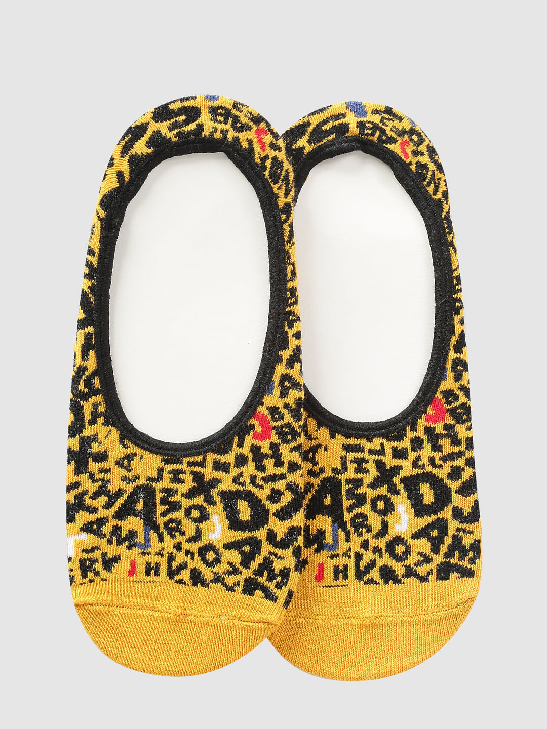 Yellow Text Print No Show Socks