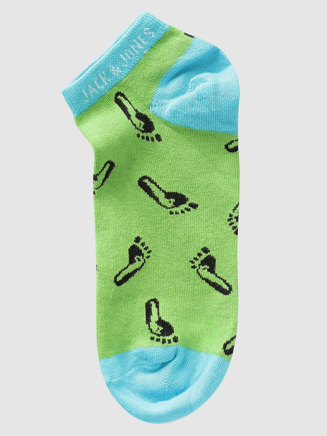 Green Footstep Print Ankle Length Socks - ONE