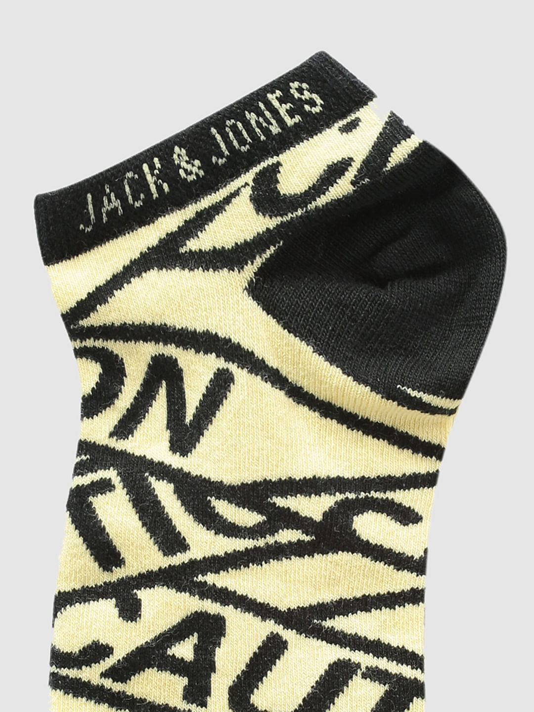 Yellow Caution Text Print Ankle Length Socks