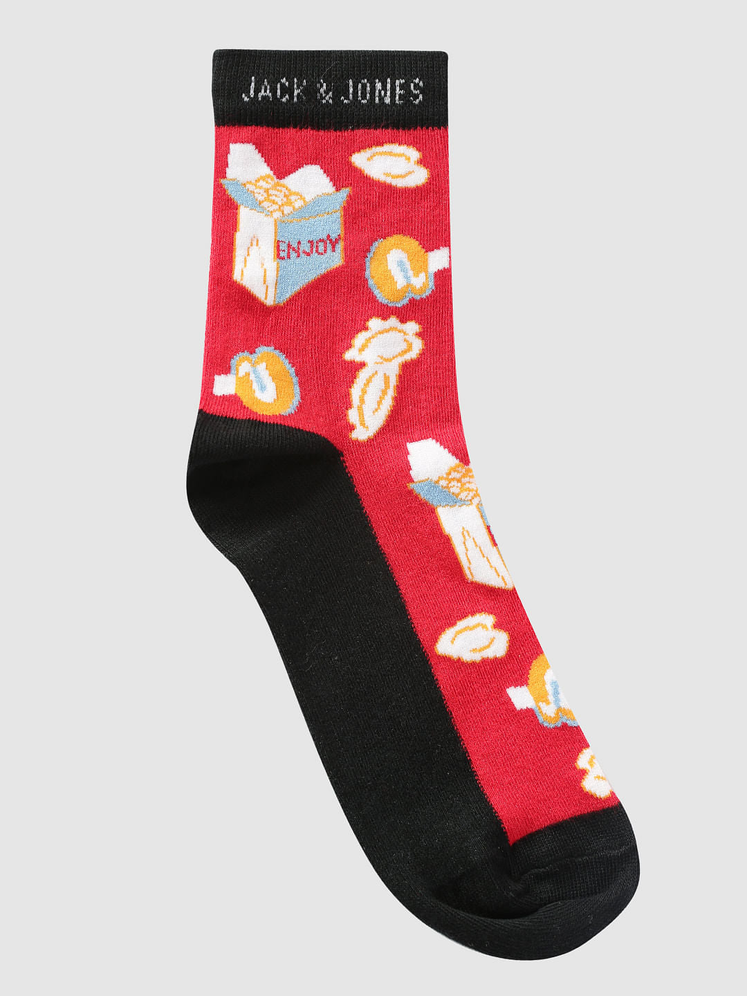 Red Graphic Print Colour Blocked Mid Calf Length Socks - ONE