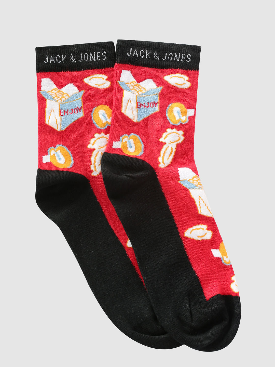 Red Graphic Print Colour Blocked Mid Calf Length Socks