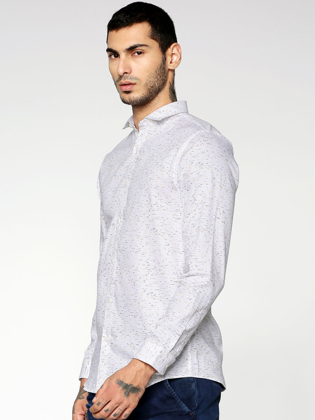 White All Over Print Slim Fit Full Sleeves Shirt