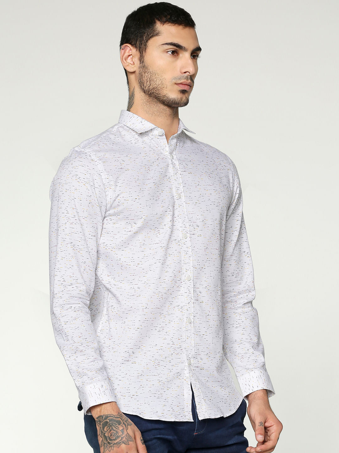 White All Over Print Slim Fit Full Sleeves Shirt