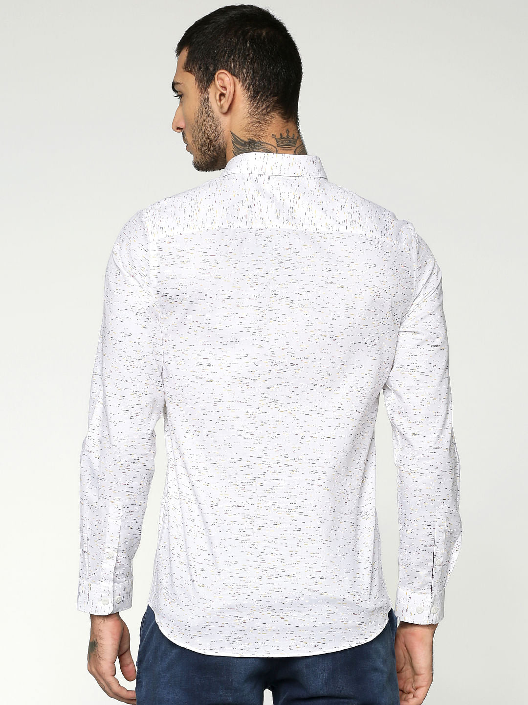 White All Over Print Slim Fit Full Sleeves Shirt