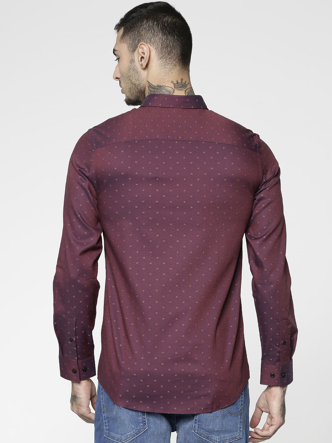 Red All Over Dotted Print Full Sleeves Shirt