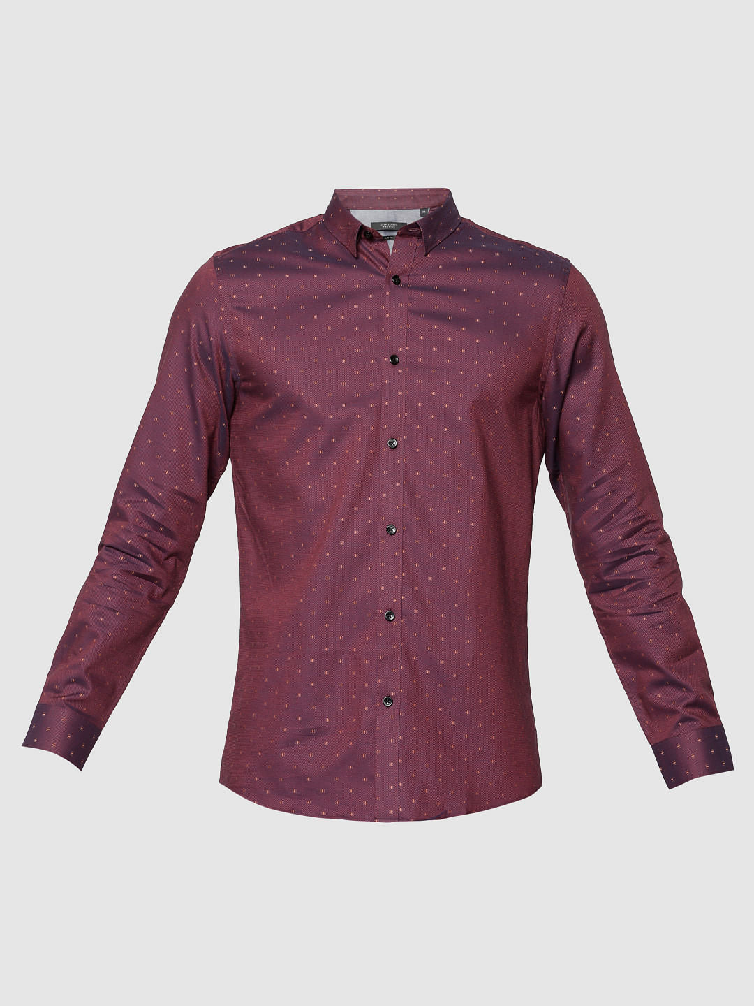 Red All Over Dotted Print Full Sleeves Shirt