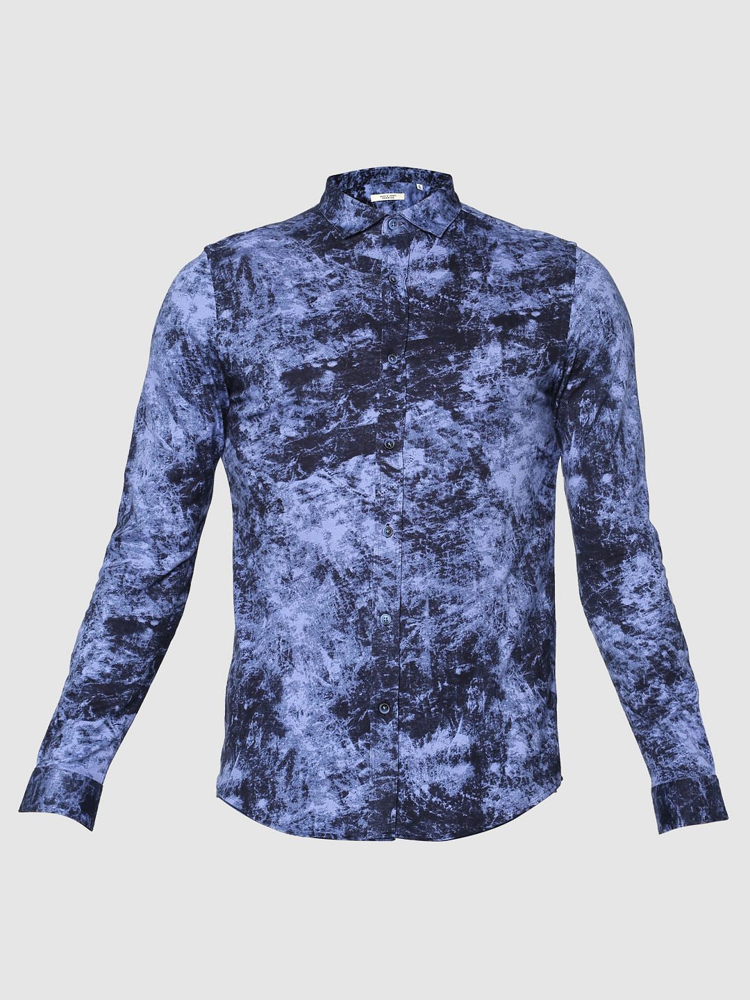 Blue All Over Texture Print Slim Fit Full Sleeves Shirt