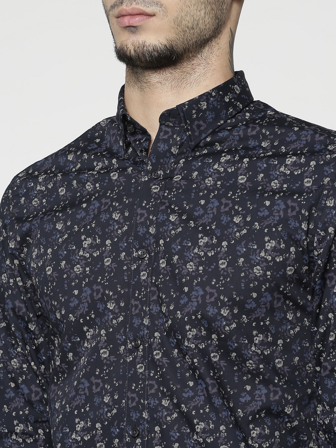 Blue All Over Printed Slim Fit Full Sleeves Shirt