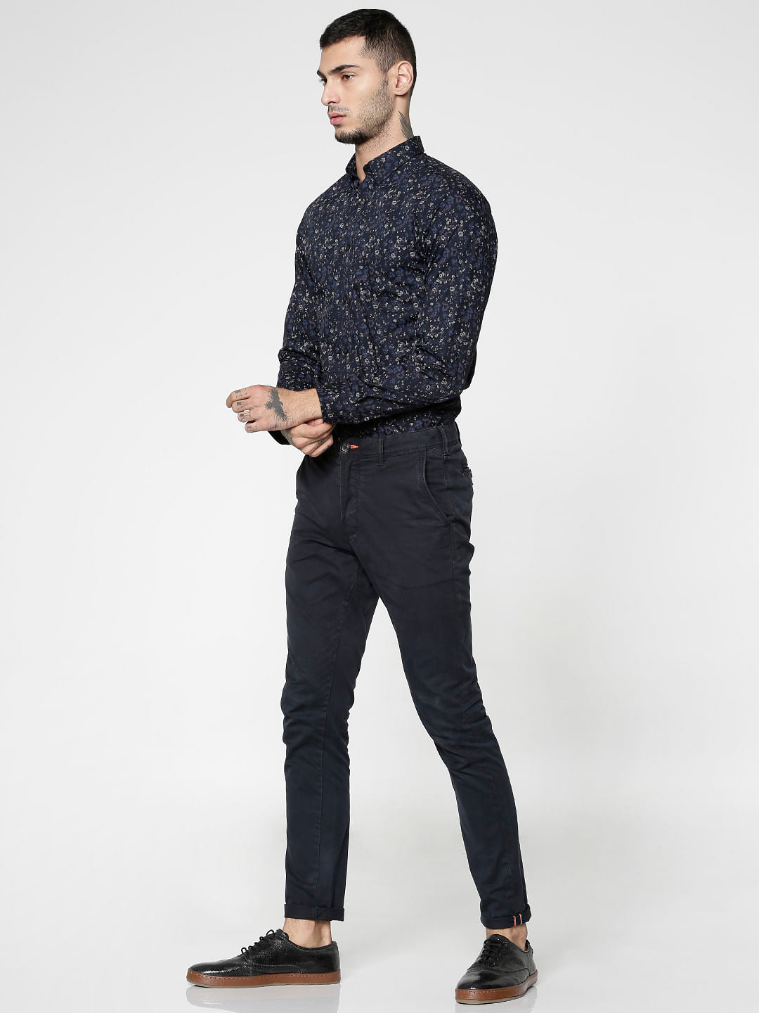 Blue All Over Printed Slim Fit Full Sleeves Shirt