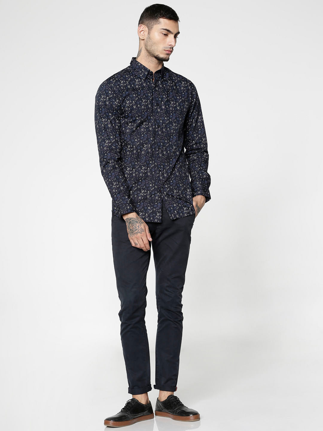 Blue All Over Printed Slim Fit Full Sleeves Shirt