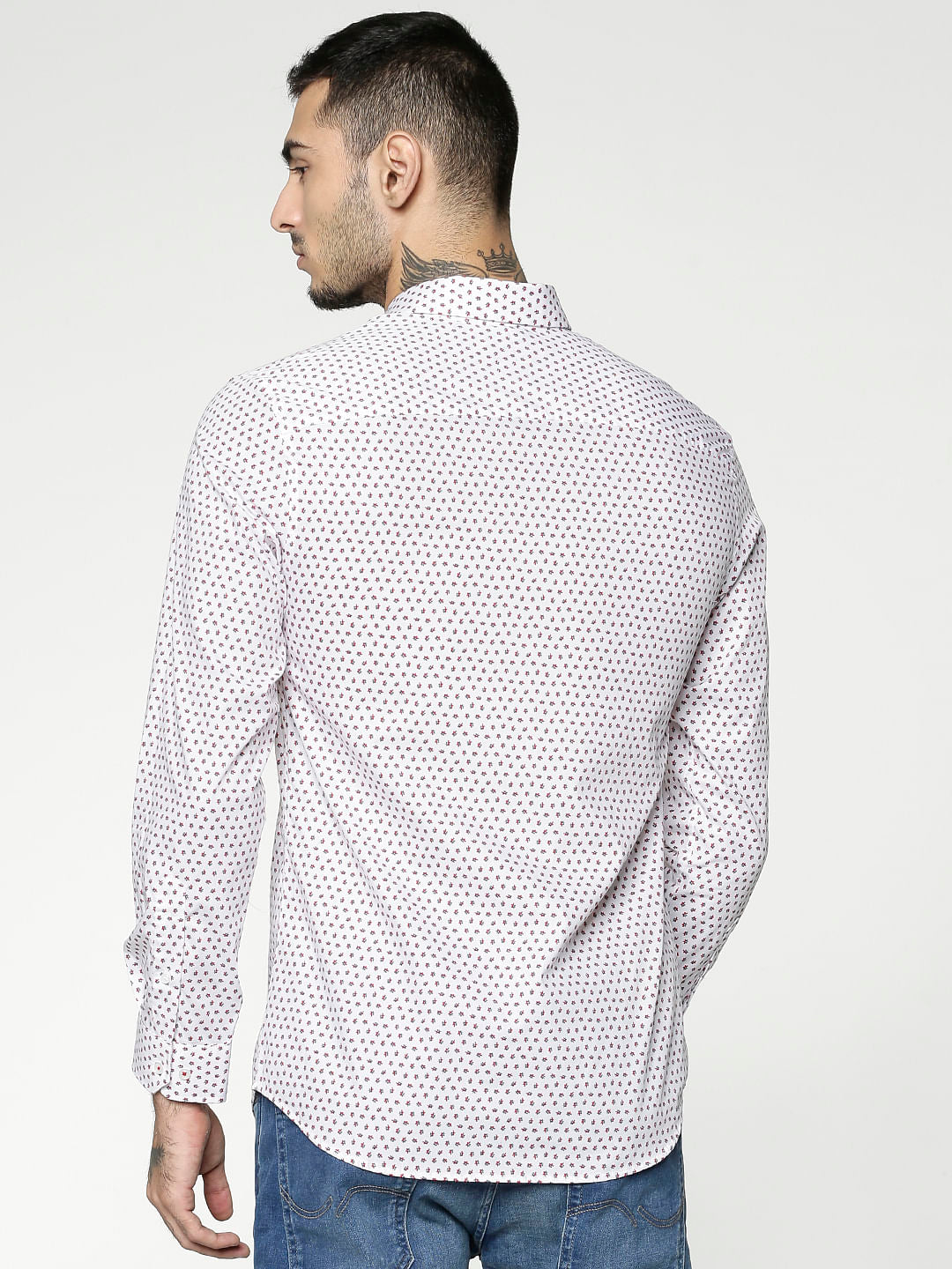 White Printed Slim Fit Full Sleeves Shirt