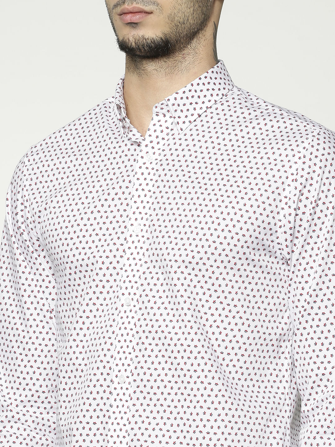 White Printed Slim Fit Full Sleeves Shirt