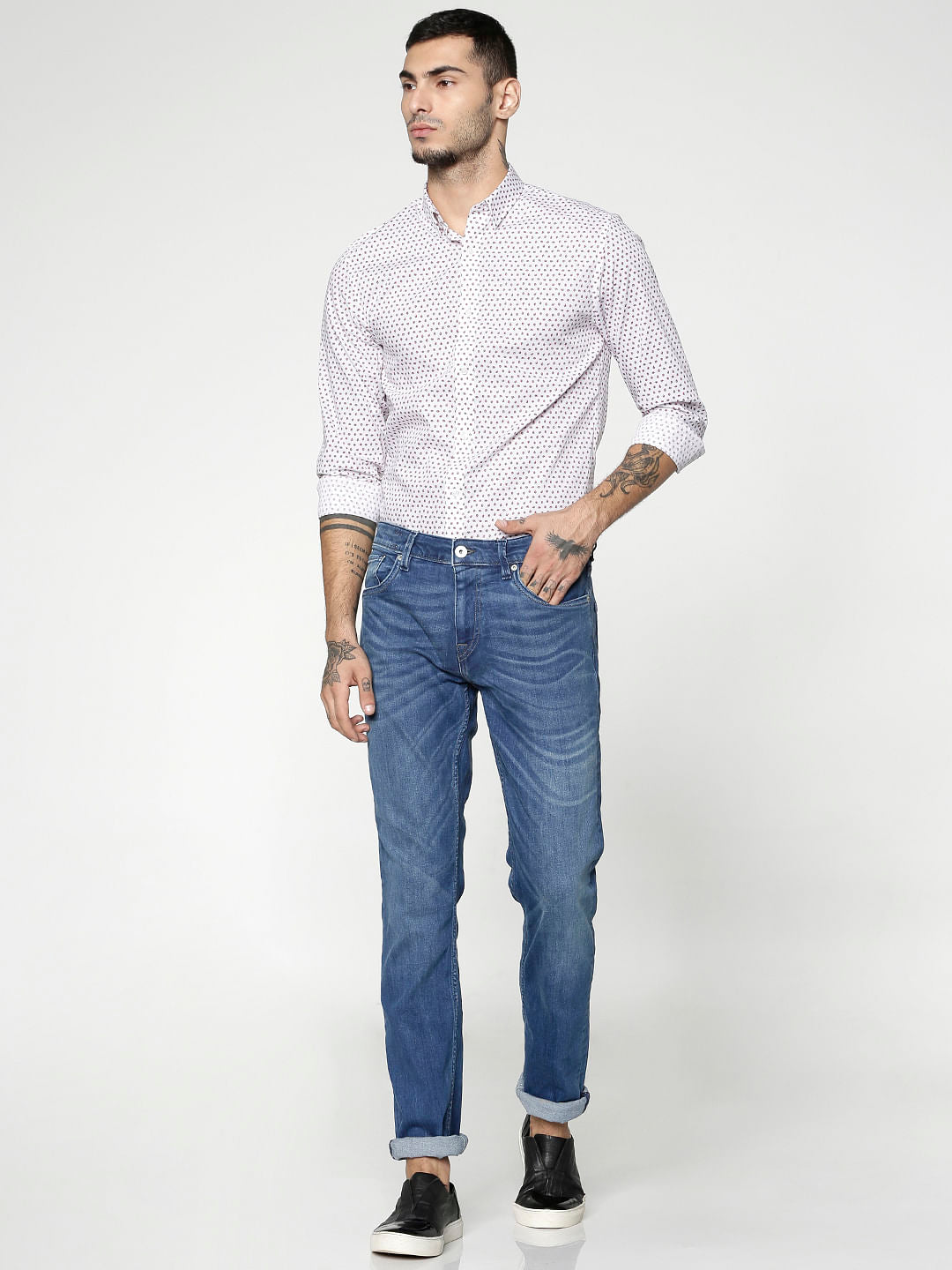 White Printed Slim Fit Full Sleeves Shirt