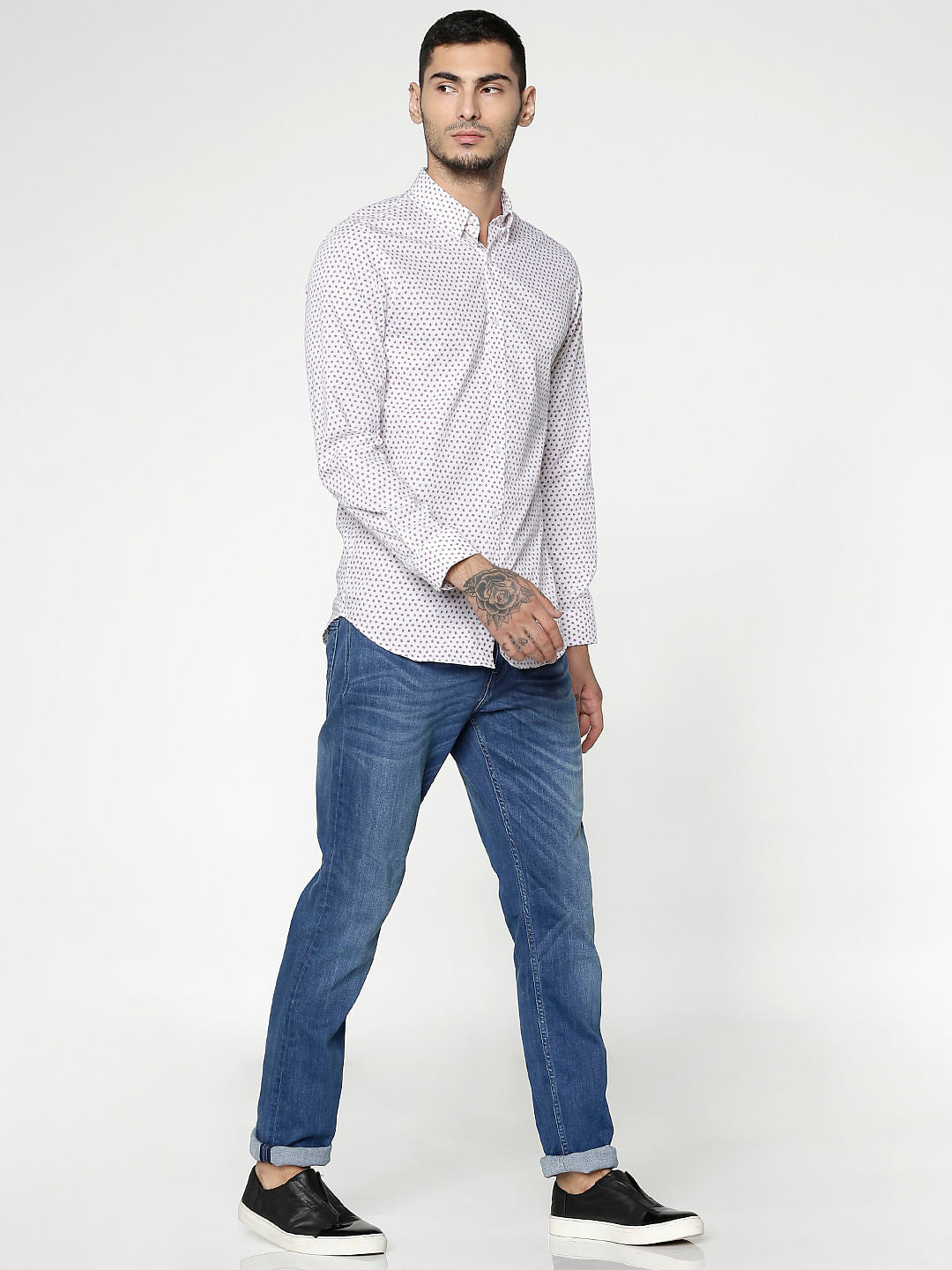 White Printed Slim Fit Full Sleeves Shirt