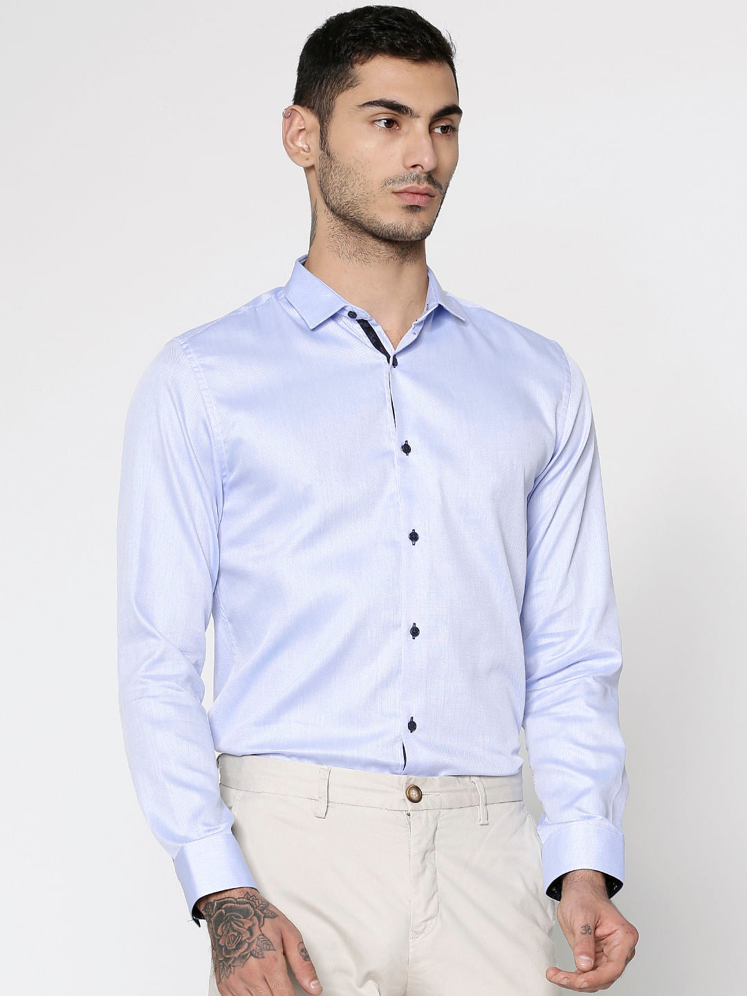 Blue Dobby Slim Fit Full Sleeves Shirt