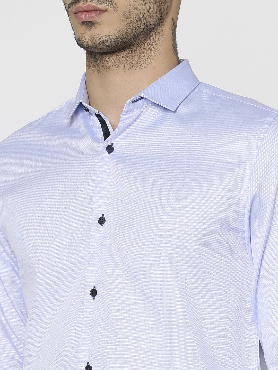 Blue Dobby Slim Fit Full Sleeves Shirt