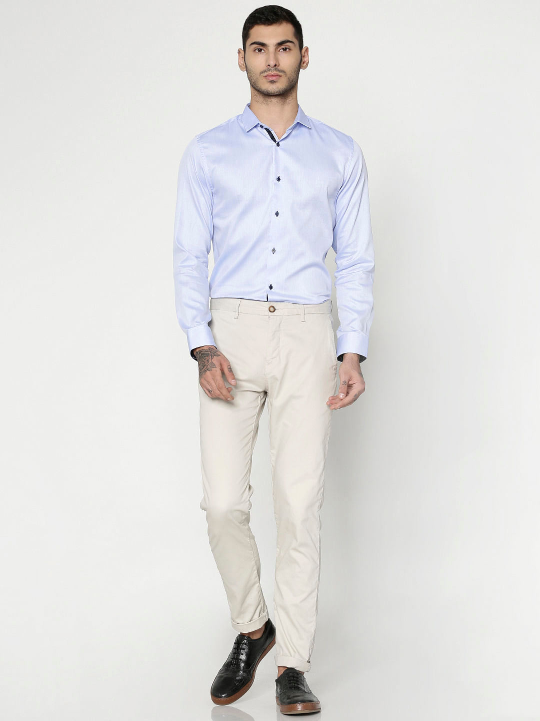 Blue Dobby Slim Fit Full Sleeves Shirt
