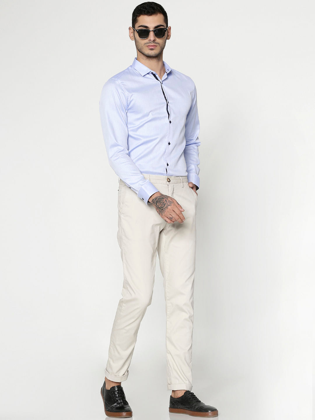 Blue Dobby Slim Fit Full Sleeves Shirt