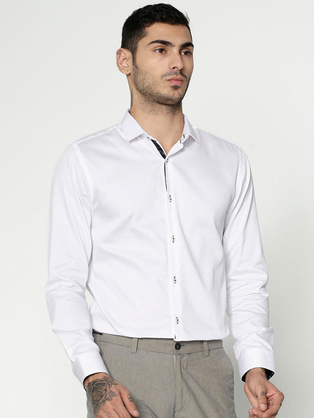 White Dobby Slim Fit Full Sleeves Shirt