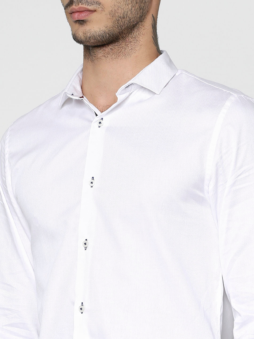 White Dobby Slim Fit Full Sleeves Shirt