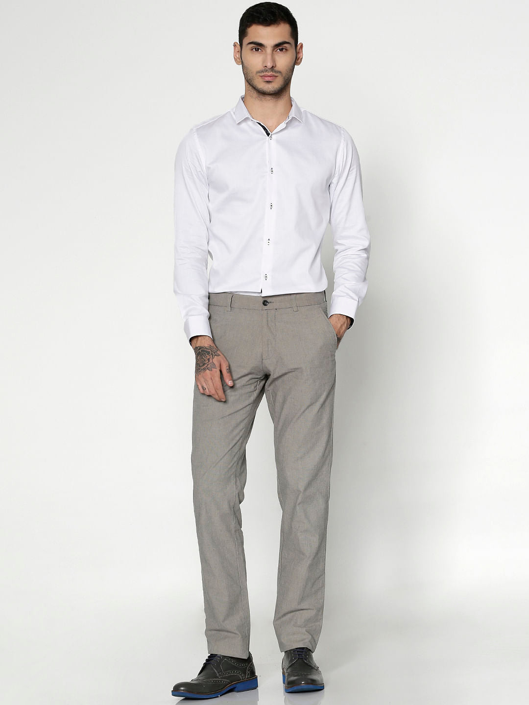 White Dobby Slim Fit Full Sleeves Shirt