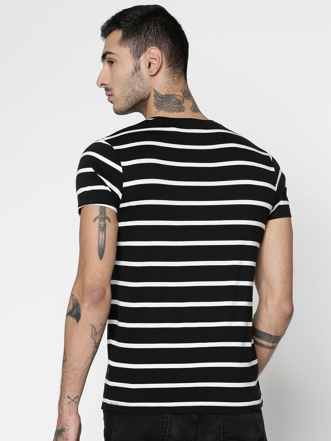 Black Striped Slim Fit Crew Neck T-Shirt