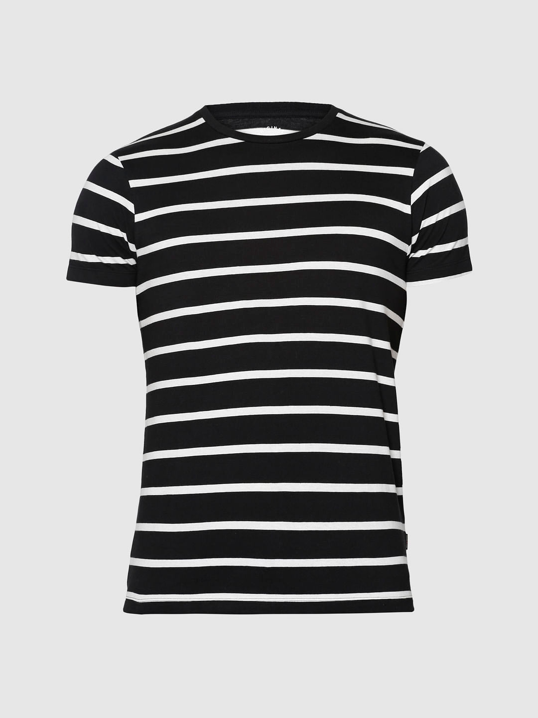 Black Striped Slim Fit Crew Neck T-Shirt