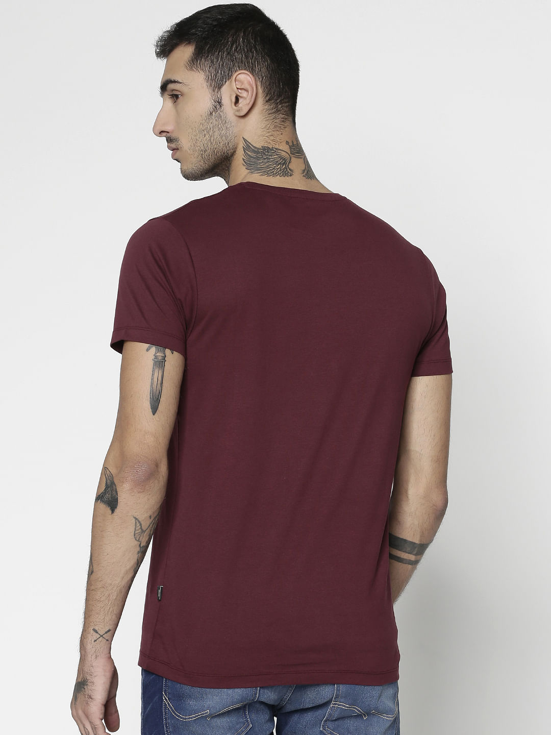 Burgundy Graphic Print Slim Fit Crew Neck T-Shirt
