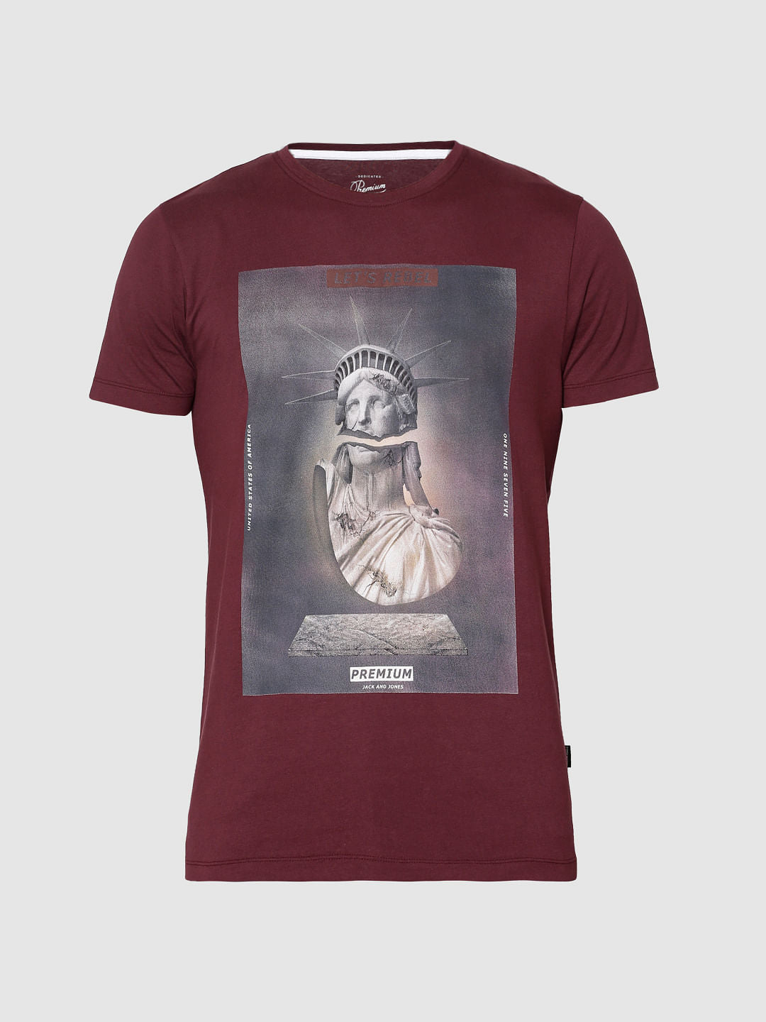 Burgundy Graphic Print Slim Fit Crew Neck T-Shirt