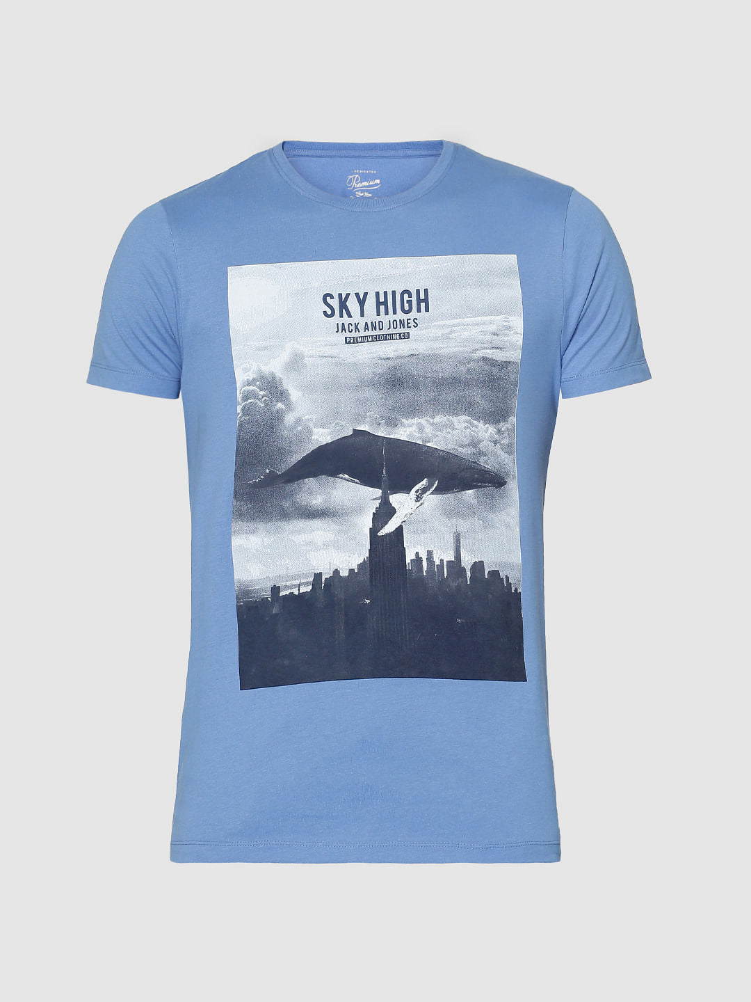 Blue Graphic Print Slim Fit Crew Neck T-Shirt
