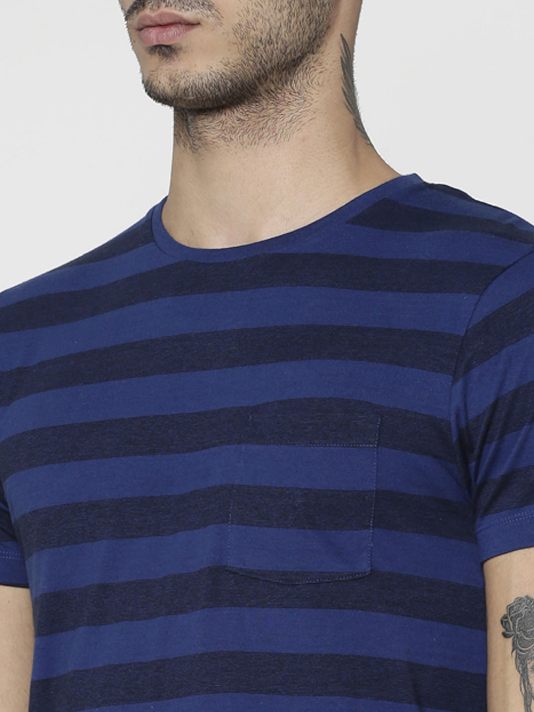 Blue Striped Slim Fit Crew Neck T-Shirt