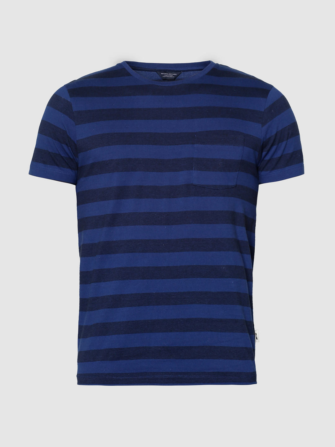 Blue Striped Slim Fit Crew Neck T-Shirt