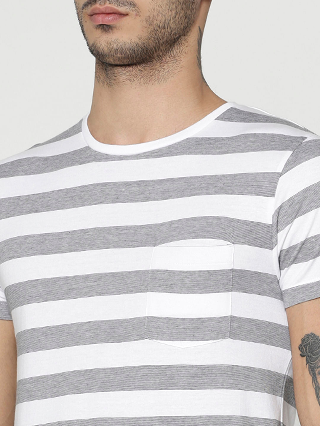 White Striped Slim Fit Crew Neck T-Shirt