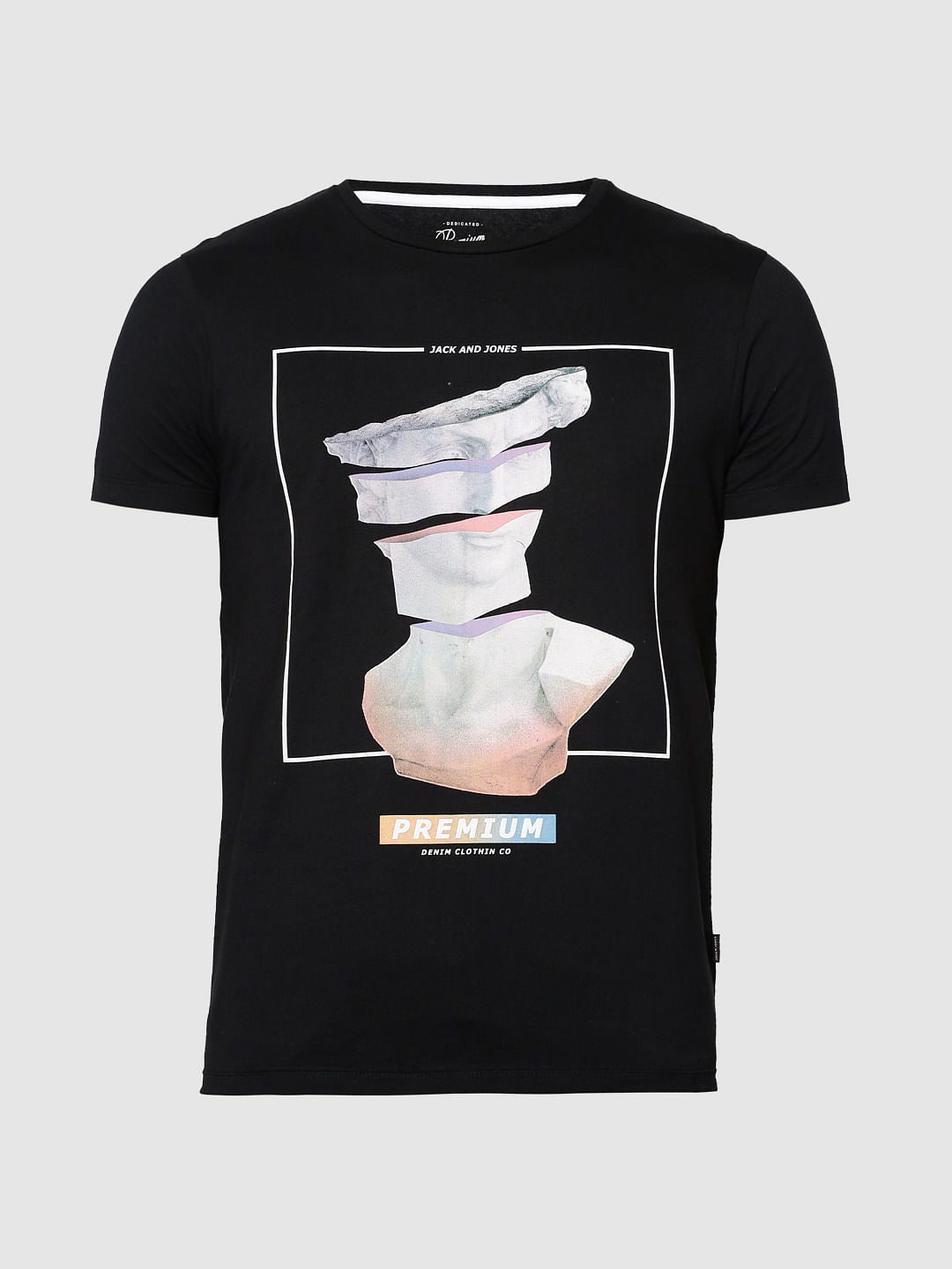 Black Graphic Print Slim Fit Crew Neck T-Shirt