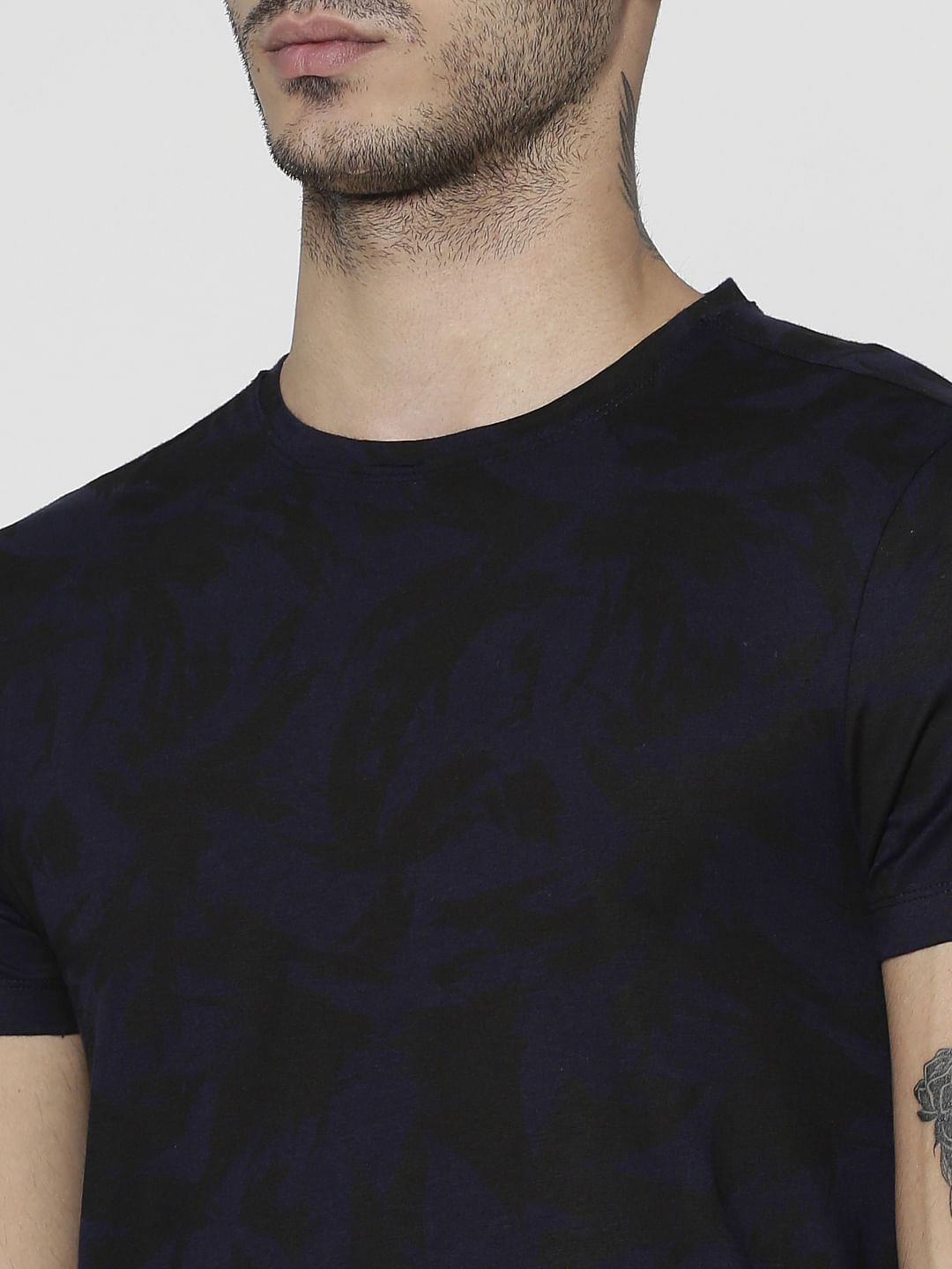 Blue All Over Printed Slim Fit Crew Neck T-Shirt