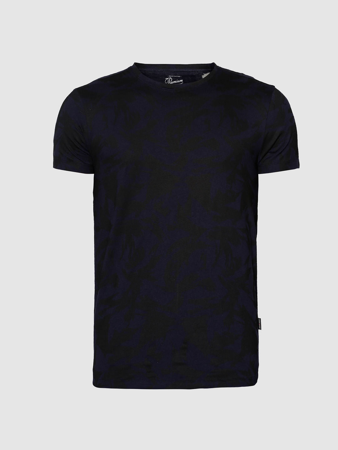 Blue All Over Printed Slim Fit Crew Neck T-Shirt