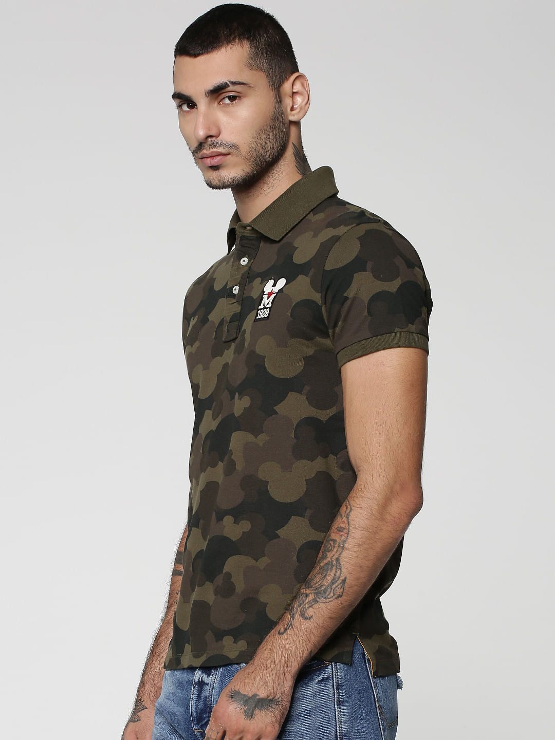 Mickey Olive Green Mickey Mouse Camo Print Polo T-Shirt