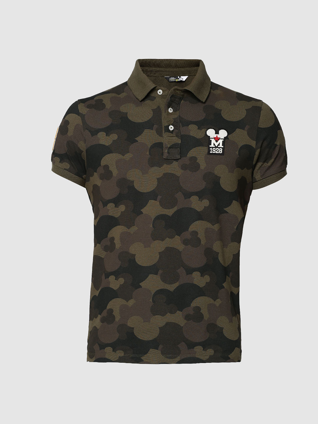 Mickey Olive Green Mickey Mouse Camo Print Polo T-Shirt