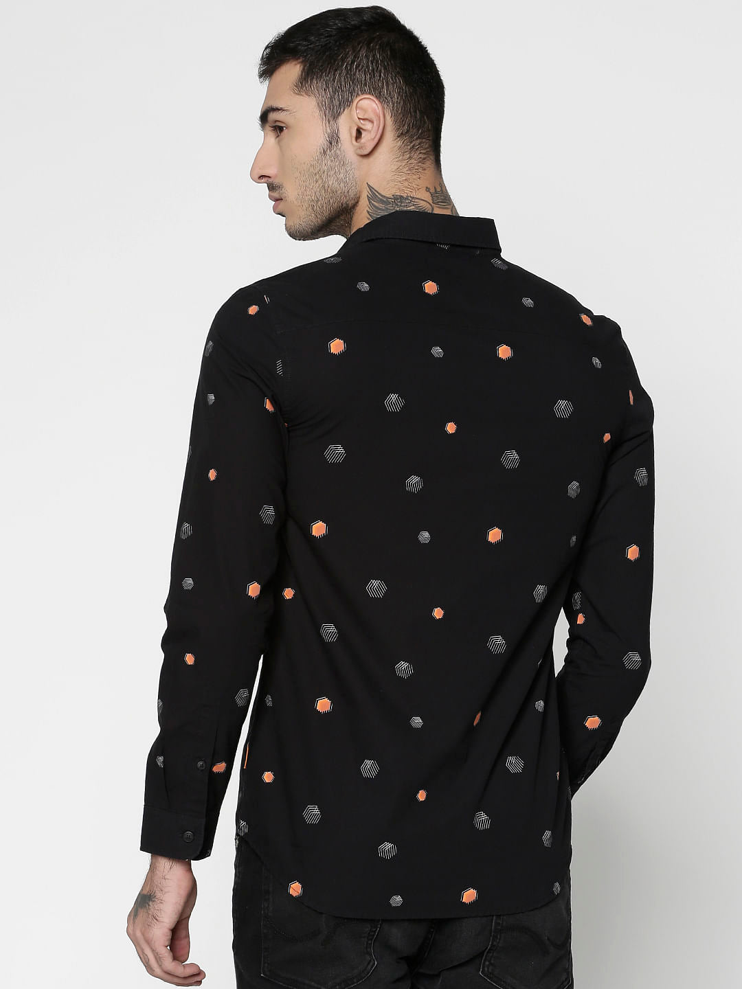 Black All Over Printed Slim Fit Full Sleeves Shirt