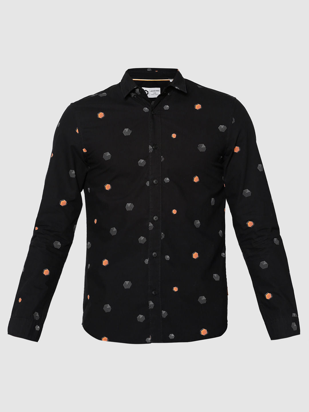 Black All Over Printed Slim Fit Full Sleeves Shirt