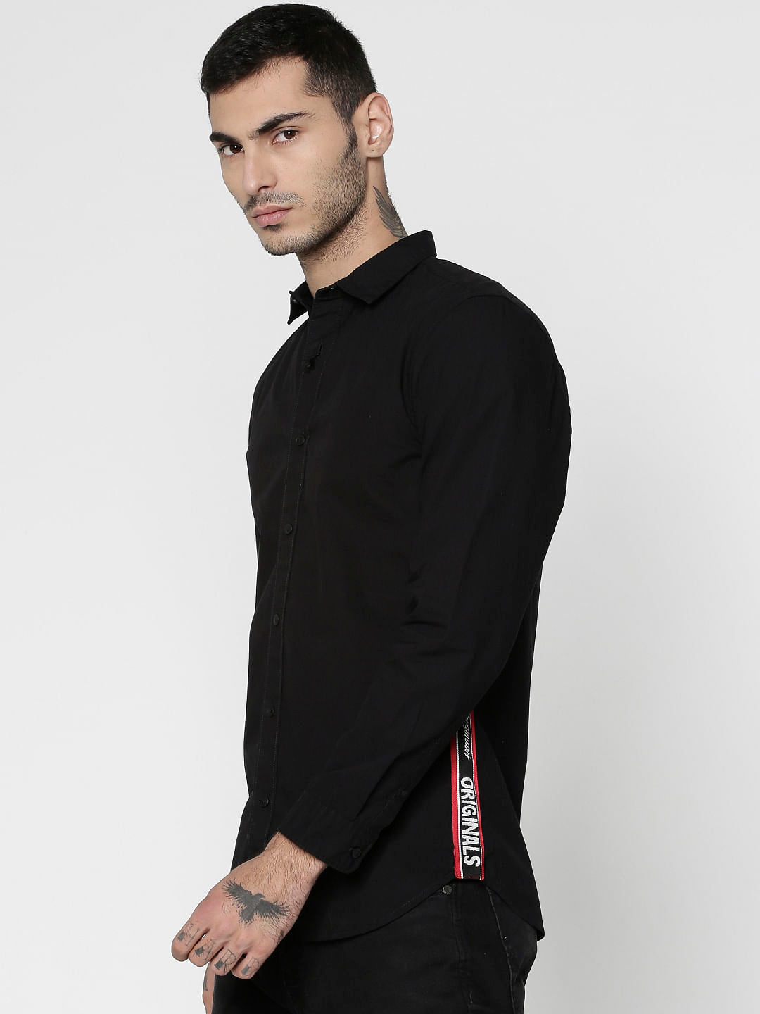Black Side Tape Full Sleeves Shirt - S