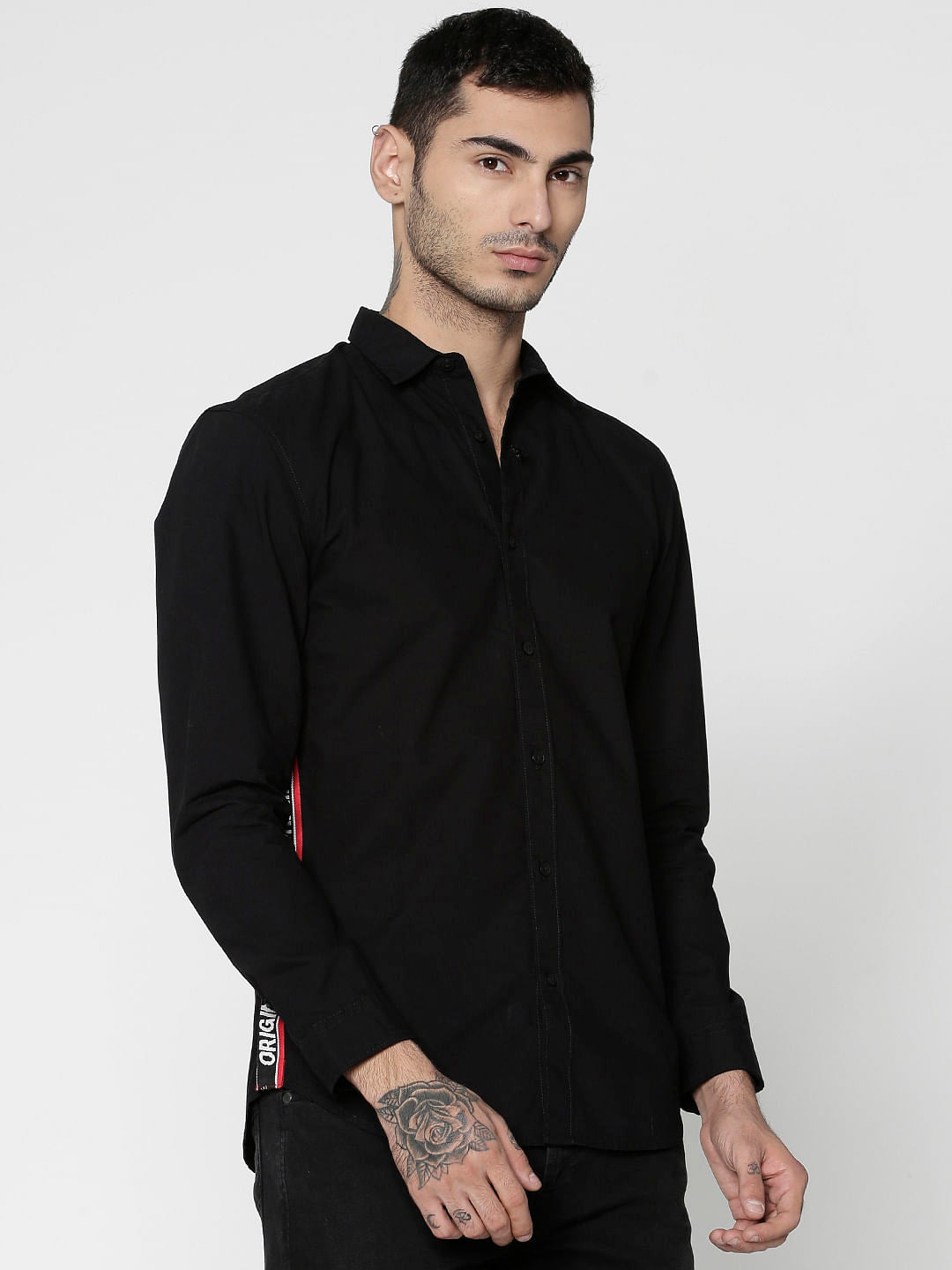 Black Side Tape Full Sleeves Shirt