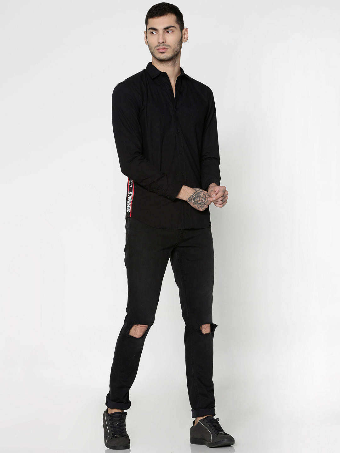 Black Side Tape Full Sleeves Shirt